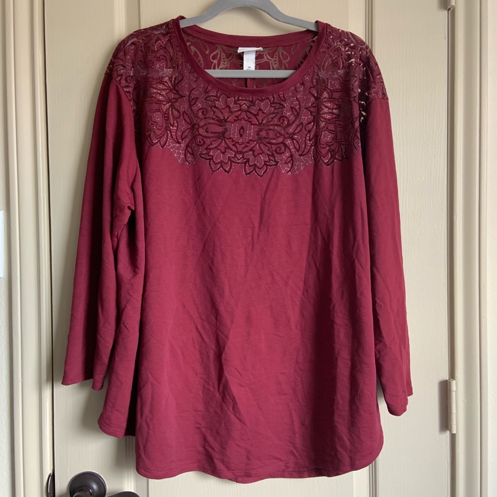 Ava & Viv sparkle burgundy top